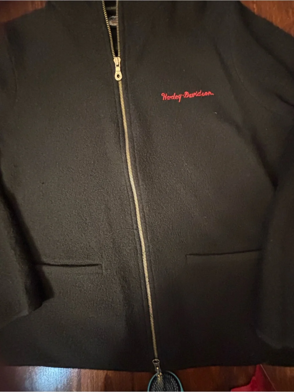 Harley-Davidson Black Full-Zip Knit Jacket with Red Script Logo